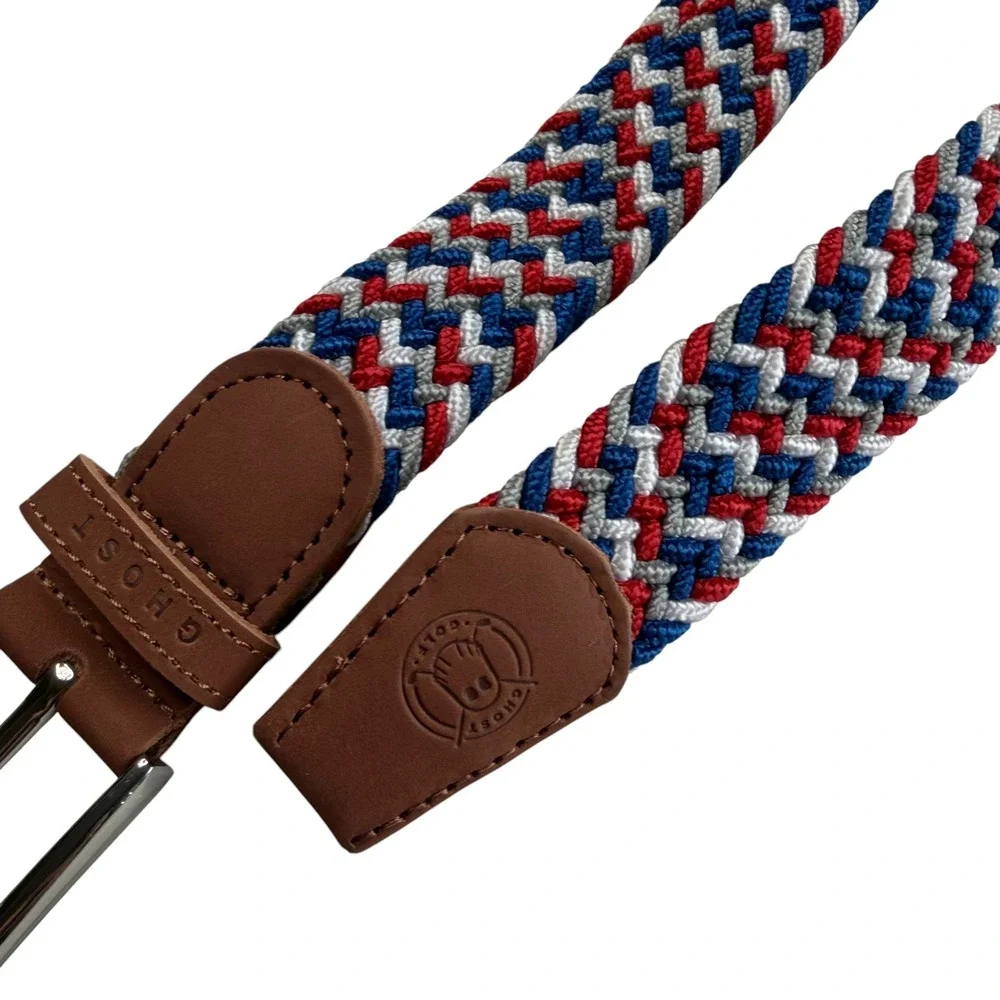 GHOST GOLF Belt Red White Blue Braided Elastic Men's Size 36 NWT Americana
